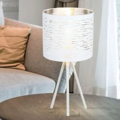 Tischleuchte, Metall, Weiß, Chrom, Rund, 3 Bein, 17 Cm