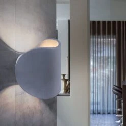 LED Wandleuchte, Beton, Grau, Halbrund, H 15,7 Cm