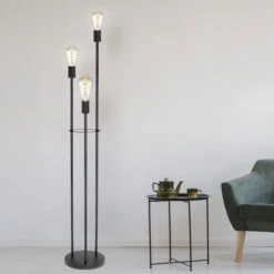Stehleuchte, 3-flammig, Schwarz, Höhe 140 Cm, MARTHA