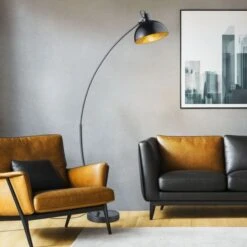 Bogenlampe, Beweglicher Spot, Schwarz-gold, H 155 Cm