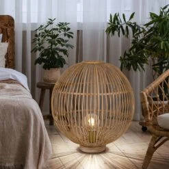 Tischlampe, Bohostil, Bambus, E27, H 53,5 Cm