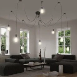 Hängeleuchte, 8 Pendel, Schwarz, MARACANA