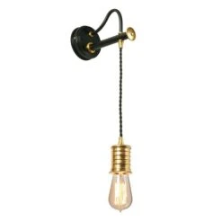 Wandlampe, Messing, Schwarz, Höhenverstellbar, H 122,4 Cm