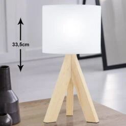 Tischleuchte, Holz, Textilschirm Weiß, H 33,5 Cm