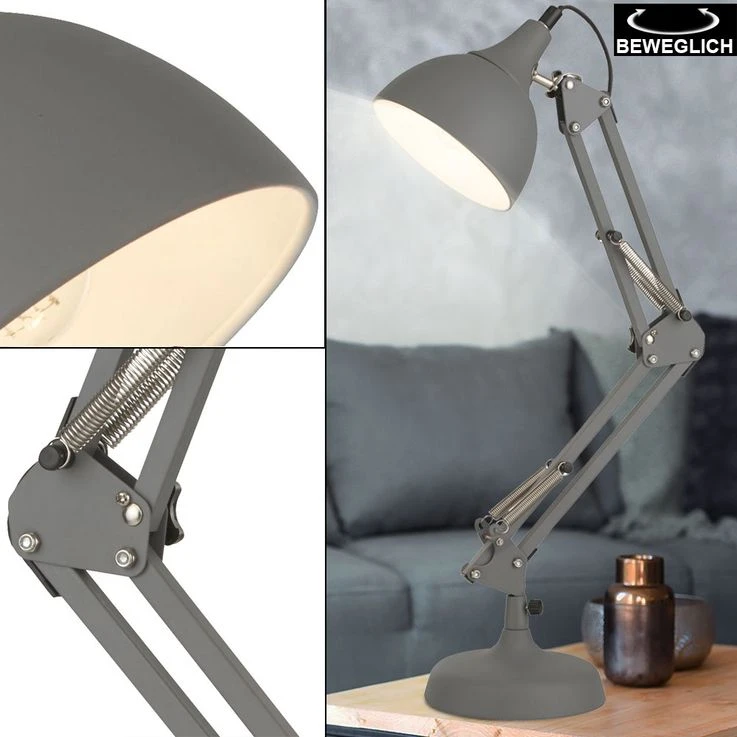 Tischleuchte, Gelenke Verstellbar, Grau, Höhe 52 Cm