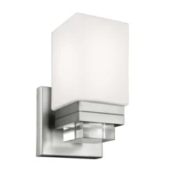 LED Wandleuchte, Silber Satiniert, Opalglas H 23,7 Cm
