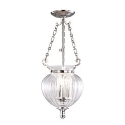 Pendelleuchte, Deckenlampe, Glas Stahl Nickel, D 22 Cm