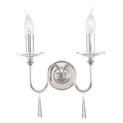 Wandlampe, Stahl Glas, Nickel, H 23 Cm