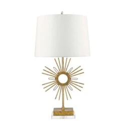 Tischleuchte, Designlampe, Stahl, Gold, H 77,1 Cm