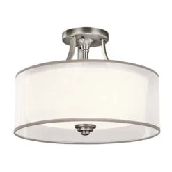 Deckenleuchte, Leinen, Glas, Stahl, D 38,1 Cm