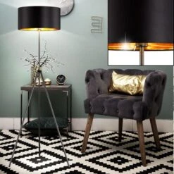 Design Stehleuchte Mit Textilschirm In Schwarz-gold DANIEL
