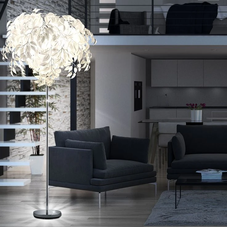 Stehleuchte, Blätter-Design, Chrom, Weiß, H 180 Cm – Bild 9